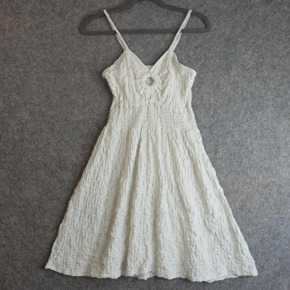 Sea Supply Textured Smocked Mini Dress L White Cotton Beachy Fairy Cottagecore